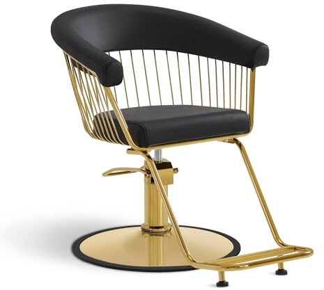 BarberPub Sillón de peluquería hidráulico Regulable en Altura 13 cm & Giratorio 360°, Asiento de salón, Equipamiento para peluquerías, Cuero ecológico, Silla de Servicio para salón, Oro-Negro, 2053