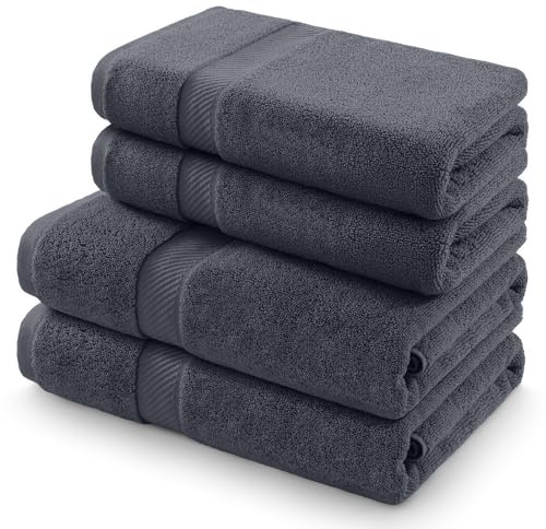 Homaxy Handtücher Set 4er-Pack, Anthrazit | 2 Badetücher 70x140 cm+ 2 Handtücher 50x100 cm| 100% Baumwolle, 500g/m², Weich&Saugstark, OEKO-TEX Zertifiziert, Pflegeleicht