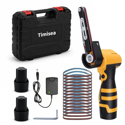16.8V Cordless Belt Sander & Electric File, 2 Batteries & 15 Sanding Belts (80-1000 Grit), Adjustable Angle, Mini Belt Sander for Wood Metal Car Parts DIY Grinding Polishing with Blow Case