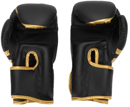 Alomejor Boxningshandskar för Barn PU Ungdomsboxningsträningshandskar Andningsdesign 3 Nyckelfunktioner för Boxningssäck Kickboxning Muay Thai MMA-träning för Pojkar, Flickor (Svart guld färg)