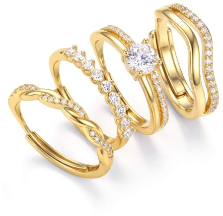 Finrezio 4 Pièces Bagues Femme Or Reglable Ensemble Bague Pouce