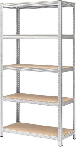 Fenix Home Scaffale Metallo 5 Ripiani Regolabili Senza Viti, Portata 875 kg (175 kg/Ripiano), Scaffalatura Salvaspazio Acciaio e MDF per Garage Cantina Officina Magazzino, 70 x 30 x 150 cm