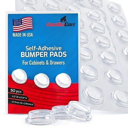 Pack of 50 Cabinet Door Bumpers - 1/2” Diameter Clear Adhesive Pads for Drawers, Glass Tops, Cutting Boards, Picture Frames, Small Furniture
