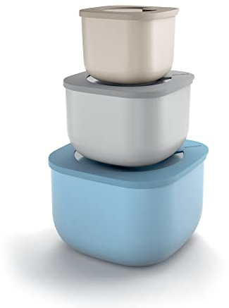 Guzzini Store&More Kitchen Active Design Set 3 Contenitori Alti Ermetici per Frigo/Freezer/Forno A Microonde, 19.5 x 19.5 x 12.3 cm, Multicolore