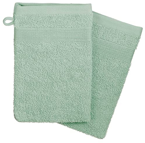 Atmosphera - Juego de 2 Manoplas de baño - algodón 450 g/m² - Verde celda - 15 x 21 cm