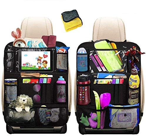 Heyham Auto Rückenlehnenschutz, Autositz Organizer mit Taschen Rücksitz Schutz Kick Matte Auto Rücksitz Organizer für Kinder mit Durchsichtigem Großen Tablet iPad Fach