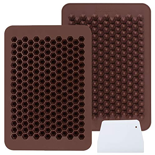 Webake 2 moldes chips de chocolate con 202 cavidades antiadherentes de silicona mini moldes para dulces no lácteos y azúcar orgánicos, ganache, decoración de pasteles pequeños (1 rascador incluido)