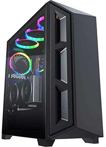 ZXCVBNAS Boîtier PC Gaming - USB3.0 Port - Verre Trempé Panneau latéral CÂBLES - Tais Eau de Refroidissement Prêt - éclairage RGB intégré - Noir/Whine,Noir