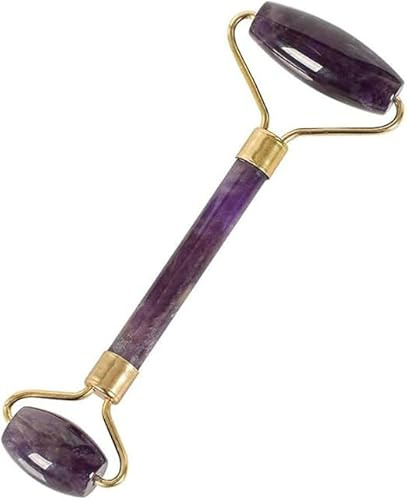 Zoya Gems & Jewellery Jade Roller Massagegerät Natürlicher Amethyst Quarz Gesichtsroller Massage Jade Stein Gesicht Hals Massage Hautpflege Werkzeug Anti-Falten mit Doppelkopf