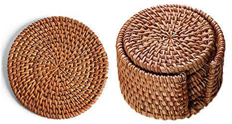 Set di 6 Sottobicchieri in Rattan Intrecciato a Mano, Cuscinetti Isolanti Termici e Antiscivolo, Artigianato Creativo, Sottobicchieri Rotondi Naturali