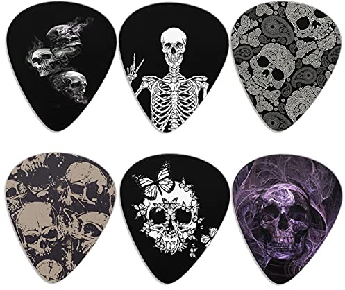 KEIAHUAN Cool Skull Guitar Picks - Classical Triangle Plectrums for Bass, Acoustic & Electric Guitars - Heavy Picks for Guitar Players - 6 Piece Set
