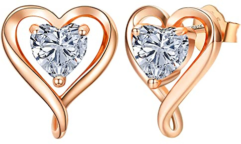 LAVUMO Herz Ohrringe Silber 925/Messing Rosegold Gold Damen Ohrstecker | Geschenke für Frauen Freundin Mama Beste Freundin Mutter Oma zum Geburtstag Valentinstag Weihnachten Schmuck Damen