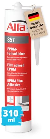 Alfa EPDM-Folienkleber Schwarz 310 ml – Profi Dichtfolien Kleber | Profi Qualität - UV-beständiger 1K Hybrid-Klebstoff für Baufolien und Butyl-Folien, lösemittelfrei, für Beton, Holz und Stahl