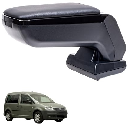 Rati Armster S Armlehne kompatibel für VW CADDY 2004-2020 [schwarz,vegan Leder] nachrüstbare Mittelarmlehne mit Staufach
