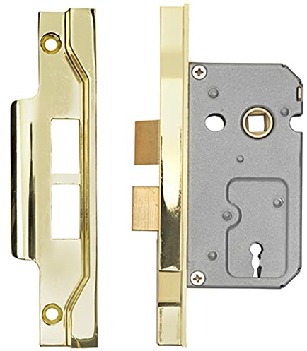 64mm 2 Lever Contract Rebated Sashlock - Square Forend - Electro Brassed