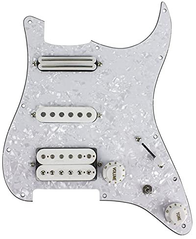 Geladenes Schlagbrett Vorverdrahtete E-Gitarren-Pickguard-Set 4ply Alnico 5 Pickups Für Stratocaster-Stil-Gitarre, Weiße Perle Vorverdrahtetes geladenes Schlagbrett