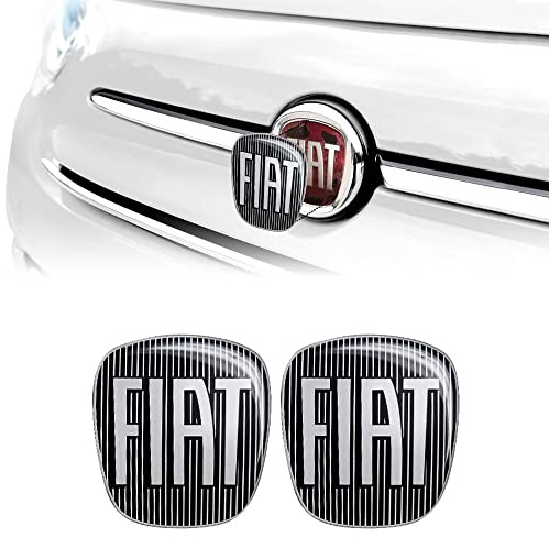 FIAT 14186A-2Pz 3D Aufkleber Logo für FIAT 500, Schwarz, 2 Stücke, Vorne und Hinten, 71 x 65 mm