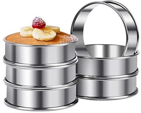 Crumpet Rings, 6Pcs English Muffin Rings Non-Stick, 3.34/8.5cm Enhanced Thick & Durable Stainless Steel Baking Rings for Pancake, Egg, Tart, Heat-Resistant, Easy Clean
