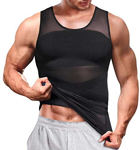Bingrong Compression Shirt for Men Slimming Body Shaper Tummy Control Vest Shapewear Waist Trainer Vest Workout Tank Tops (XL, Black)