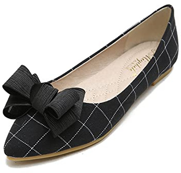 MACHSWON Women's Flats Shoes Bow-Knot Pointed Toe Ballet Dressy Flats Comfortable Slip On Ballet Pumps Dolly Walking Shoes(Black, Size 5)