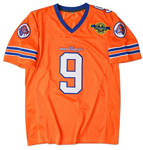 Tocament 90s Football Jersey for Party,Bobby Boucher #9 The Waterboy Sandler 50th Anniversary Movie Football Jersey (Orange, Medium)