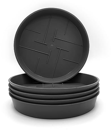 Plastard 5er-Set Blumentopf-Untersetzer Rund aus Plastik 40 cm Durchmesser, Untertopf für Innen- und Außenbereiche, aus witterungsbeständigen Material, Farbe Anthrazit