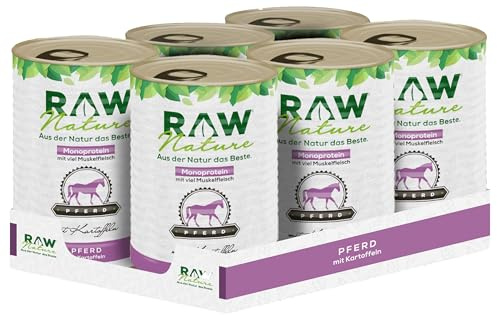 RAW Nature Pferd Pur Hunde-Nassfutter – 6 x 400g, Kartoffeln, Monoprotein