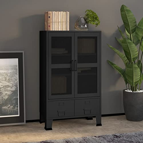 YEZIYIYFOB Lagerschrank Industrie-Stil Schwarz 70x40x115 cm Aktenschrank Metallschrank Werkzeugschrank Vorratsschrank BüRoschrank Werkstattschrank MöBel FüR Arbeitszimmer2 Einlegeböden&Schubladen