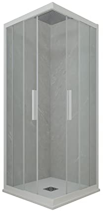 Box doccia angolare scorrevole mod. 70 x 80 cm in PVC bianco opaco H 200 vetro trasparente Kolors