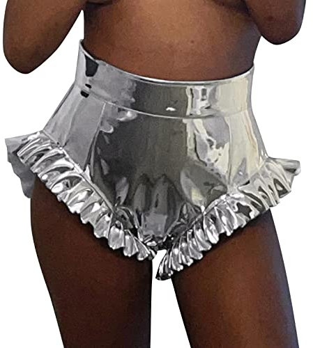 LOIJMK Hotpants Damen Sexy Sport Tanzshorts Elegant Gym Shorts Glänzende Metallic Hot Pants Mode Booty Shorts High Waist Pole Dance Shorts Kurze Hosen Damen Sommer Frauen Yogashorts