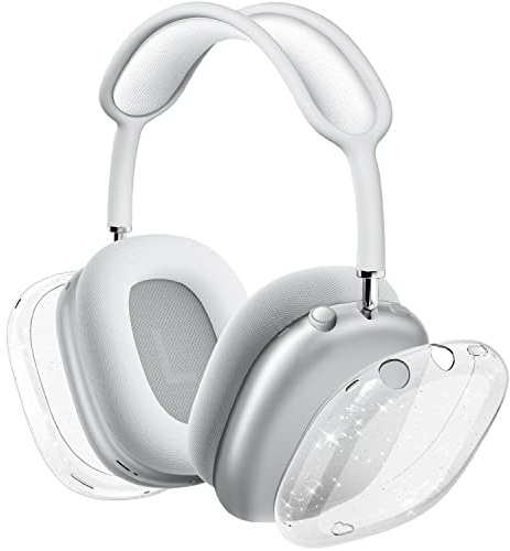 VICHYIE Hülle für Airpods Max (2024/2020), Dünne Weiche TPU Transparent Hülle, Stoßfest, Kratzfest, Durchsichtige Zubehör für AiPods Max (USB-C) -Klar Glitzer