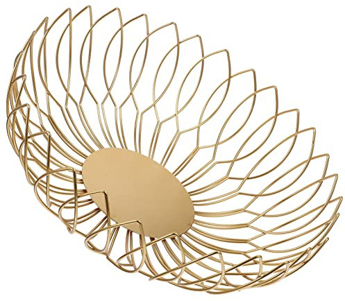 Cabilock Gold Metall Drahtkorb Obstschale Hohles Geflochtenes Design Snack Aufbewahrungskorb Für Küche Wohnzimmer Tisch 10.2X4.5X3.2 Zoll