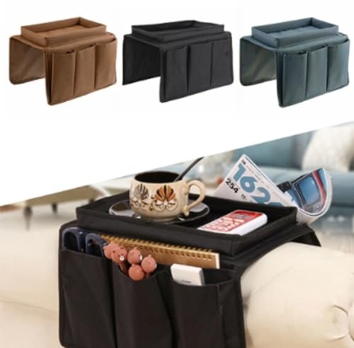 DZOZO Sofa Chair Couch Armrest Organizer Remote Control Holder Caddy Handset Holder Armchair Storage Bag with Cup Holder for Tablet, Phone, Pad, Book, Magazines, 6 Pockets