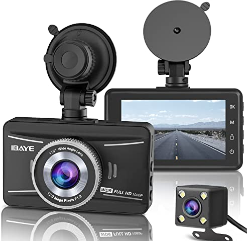 IBAYE Dash Cam vorne und hinten, 1080P Full HD Dual Dashcam In Car Dual Dashboard Kamera 170°Weitwinkel HDR mit 3.0 LCD Display Nachtsicht, Bewegungserkennung, Parküberwachung, G-Sensor