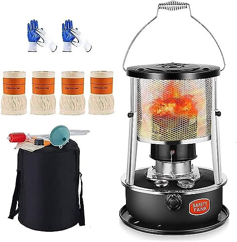 UIGJIOG Kerosin-Ofenheizungen Aus Edelstahl, 4,5 L, Mit 4 Dochten, Leicht, Tragbar, Kerosin-Ofen, Ölbrenner, Konvektions-Raumheizung Für Drinnen Und Draußen, Camping, Deck, Terrasse