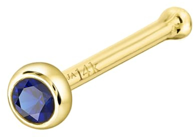 Jewelry Avalanche Solid 14K Yellow Gold Ball-end Stud Bezel Set 2mm Blue Sapphire 22G Nose Bone Nose Stud - September Birthstone Nose Ring Stud NBBZ-SP20YG