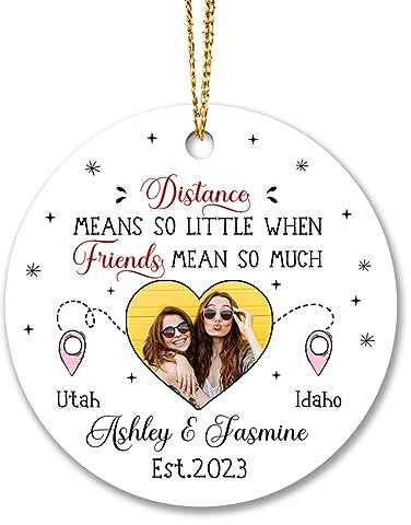 Christbaumschmuck Keramik Weihnachtsanhänger Anhänger Weihnachtsbaumschmuck Hängende Ornamente Weihnachtsdeko Personalisierte Fernfreundschaft Mit Foto, Entfernung Bedeutet So Wenig, Wenn Freunde