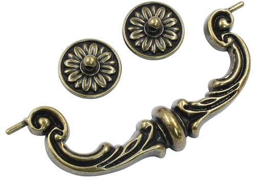 Biaungdo 8 Pcs 150mm/6 Inch Hole Center Pull Handles, Zinc Alloy Rustic Vintage Style Drop-Down Bail Swing Dresser Pull Handle Antique Drawer Handles for Kitchen, Cabinet (Yellow Bronze)