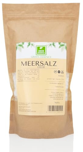 Meersalz Grob 1kg naturbelassen grobkörniges Meeres Salz von Green Essence | größ Meeressalz Für die Salzmühle, Zum Würzen, ohne Zusätze, Premium Qualität unbehandelt Natur Kochsalz aus Meer