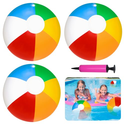 YANGUN 3 Stück Wasserball Aufblasbar, Inflatable Beach Ball, Beachball in Regenbogenfarben, Wasserball klein, Strandball, für Den Sommer Im Freien Pool Spielen Partei Dekorationen