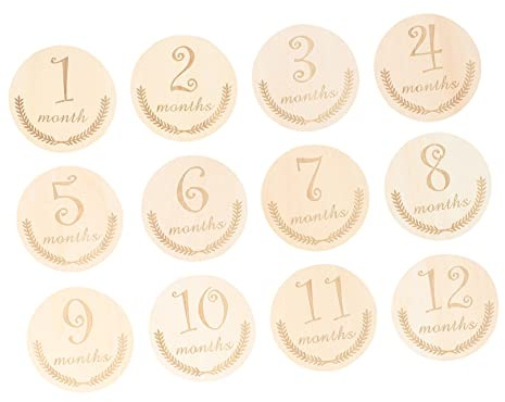 Holz Babymonatskarten 12 Stück für Neugeborene Beige | Monatliche Meilensteinkarten, Feine Verarbeitung, für Fotografie, Langlebig und Leicht zu Verschleißen