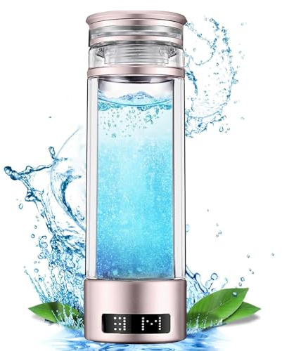 ZHJSHOU Botella de Agua de Hidrógeno, Generador Hidrogenado Ionizador de Agua,ecnología SPE y PEM,Hasta 6000PPB,con pulverizador, Manguera Nasal para Viaje a Casa(oro,350ML)