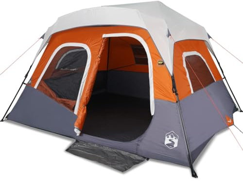 Willood Familienzelt Campingzelt mit LED 6 Personen Hellgrau Orange Quick Release