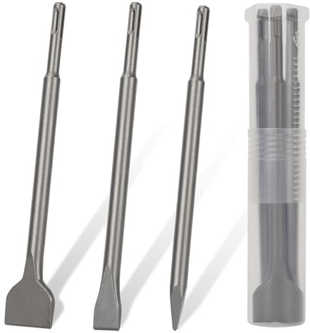 3PCS SDS Plus Chisel Set for Rotary Hammer Drill Attachments, Tile Removal Chisel Bits, Alloy Steel Point Flat Scaling Chisels with Storage Case, SDS Plus Bits for Demolition Chipping Grooving Cement