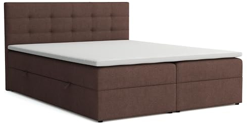 Boxspringbett 180x200 mit Bettkasten, Jessa Doppelbett Braun Velourstoff | Bett 180x200, Doppelbett mit Komfortschaumkern-Topper (2 cm) für extra Liegekomfort