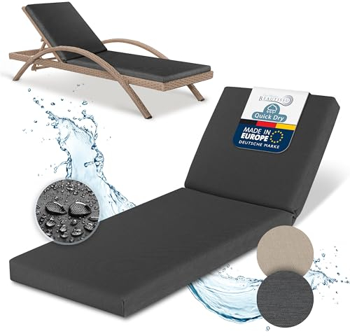 Beautissu Deckchair Auflagen für Gartenmöbel Wasserdicht Auflage Liege 190x60 cm Sonnenliege Auflage Outdoor Polster Wetterfest Schnell Trocknend Waschbar – Auflagen für Gartenliegen Anthrazit