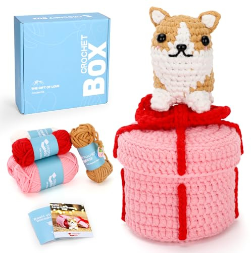 Crochet Kit for Adults Beginners - Corgi Dog Crochet Kit for Beginner, Includes Soft Knitting Yarn, Step by Step Video Tutorial, Birthday Gift for Adults,