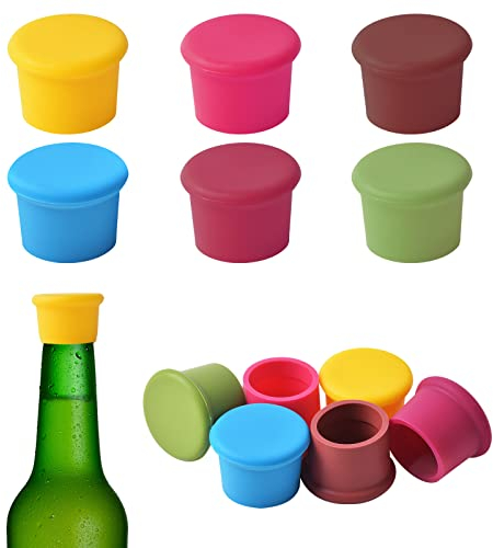 Dokeno 12 Pezzi Tappi per Bottiglia in Silicone, Tappi Bottiglie de Colore, Tappo di Bottiglia Riutilizzabili, Tappi per Birra in 6 Colori, Tappo per Bottiglie per Champagne, Vino, Bottiglie di Vetro