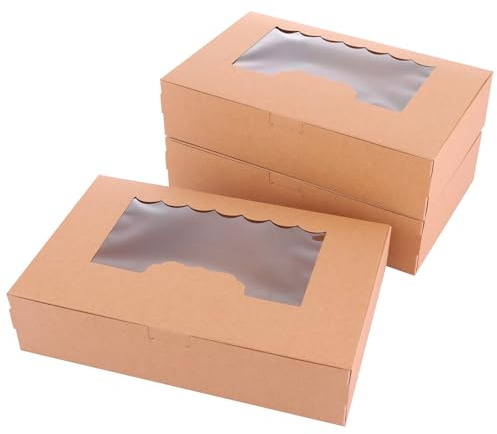 ASelected 20 Pcs Kraft Cookie Boxes with Window, 21x13x5cm Brown Empty Sweet Boxes, 8Inch Bakery Boxes Gift Packing Boxes for Muffins Pastry Cupcake Candy Pie Cookies Desserts