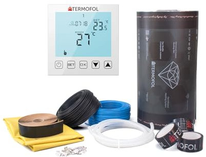 Sistema di riscaldamento a pavimento elettrico 230 V Premium Diamond – Infrarossi – Fibra di carbonio – Set completo per pavimento, parete o soffitto (220 W/m²) con termostato TF-H1 (14 m)